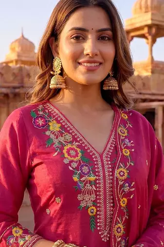 Women Floral Embroidered Regular Thread Work Kurta with Trousers & With Dupatta