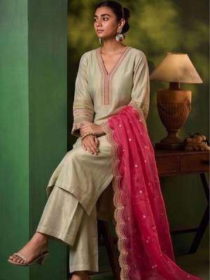 Women Ethnic Motifs Embroidered Regular Thread Work Kurta with Palazzos & With Dupatta 2