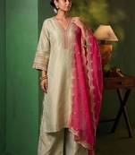 Women Ethnic Motifs Embroidered Regular Thread Work Kurta with Palazzos & With Dupatta