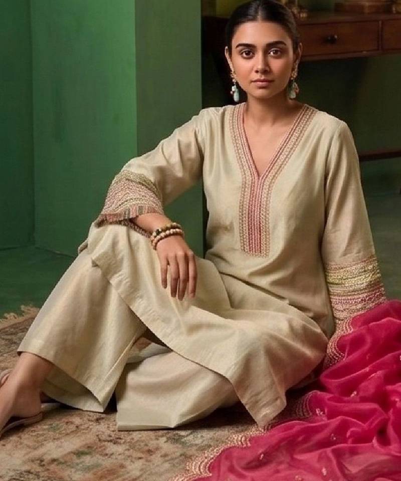 Women Ethnic Motifs Embroidered Regular Thread Work Kurta with Palazzos & With Dupatta