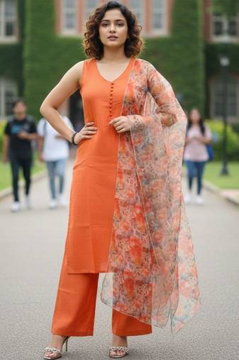 Women Floral Regular  Cotton Kurta with Palazzos & With Dupatta