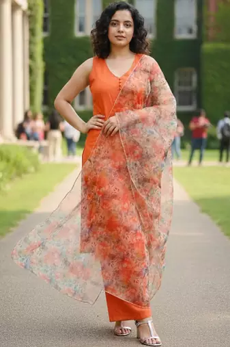 Women Floral Regular Pure Cotton Kurta with Palazzos & With Dupatta