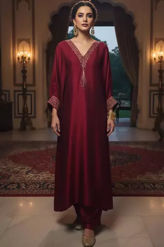 Women Ethnic Motifs Embroidered Regular Thread Work Kurta with Trousers