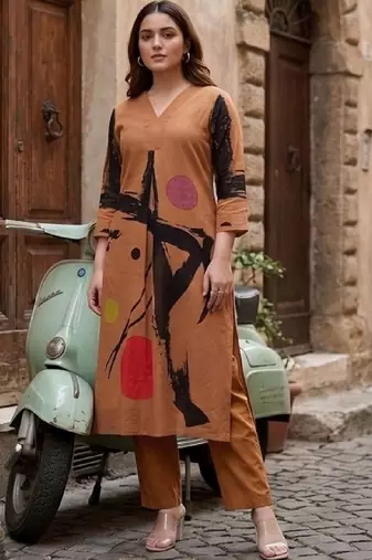 Women Printed Regular Kurta with Trousers