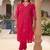 Plus Size Pink Embroidered Straight Kurta Trousers Set