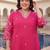 Plus Size Pink Embroidered Straight Kurta Trousers Set