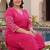 Plus Size Pink Embroidered Straight Kurta Trousers Set