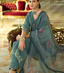 Floral Embroidered V-Neck Thread Work  Cotton Kurta With Trousers And Dupatta