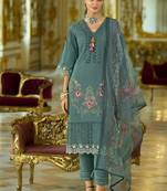 Floral Embroidered V-Neck Thread Work  Cotton Kurta With Trousers And Dupatta