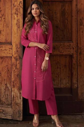 Women Ethnic Motifs Regular Thread Work Kurta with Trousers