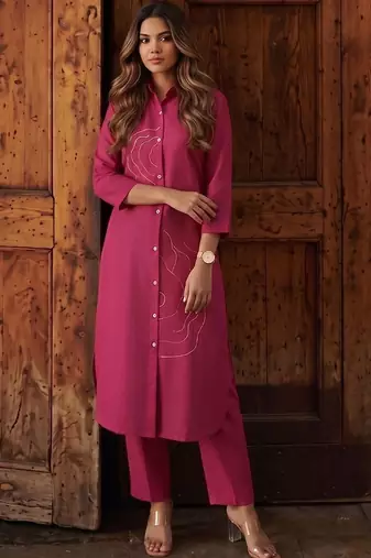 Women Ethnic Motifs Regular Thread Work Kurta with Trousers