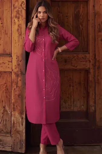Women Ethnic Motifs Regular Thread Work Kurta with Trousers