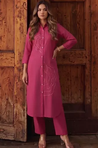 Women Ethnic Motifs Regular Thread Work Kurta with Trousers
