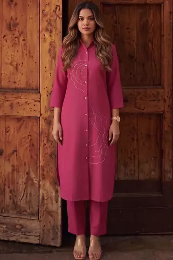 Women Ethnic Motifs Regular Thread Work Kurta with Trousers