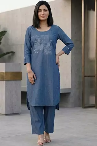 Women Embroidered Regular Thread Work Kurta with Trousers