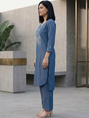 Women Embroidered Regular Thread Work Kurta with Trousers 4