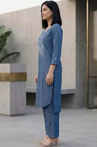 Women Embroidered Regular Thread Work Kurta with Trousers