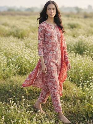Women Floral Printed Regular Kurta with Trousers & With Dupatta 1