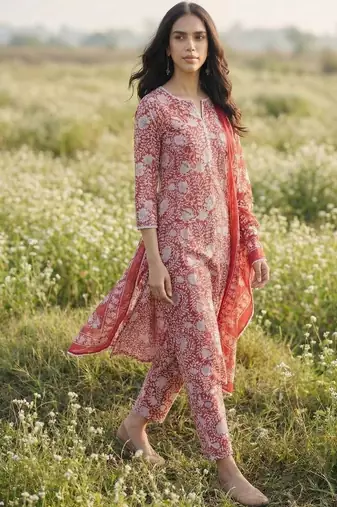 Women Floral Printed Regular Kurta with Trousers & With Dupatta