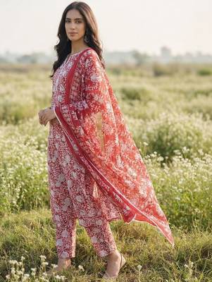 Women Floral Printed Regular Kurta with Trousers & With Dupatta 2
