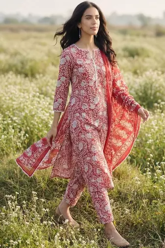 Women Floral Printed Regular Kurta with Trousers & With Dupatta