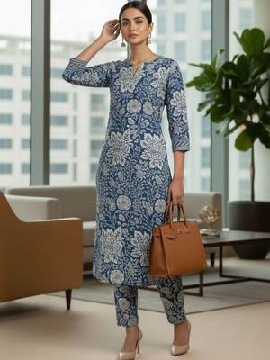 Women Floral Printed Regular  Cotton Kurta with Trousers & Dupatta 3