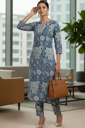 Women Floral Printed Regular  Cotton Kurta with Trousers & Dupatta
