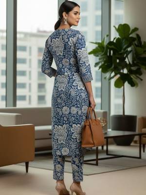 Women Floral Printed Regular  Cotton Kurta with Trousers & Dupatta 4
