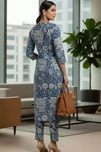 Women Floral Printed Regular  Cotton Kurta with Trousers & Dupatta