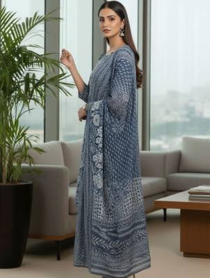 Women Floral Printed Regular  Cotton Kurta with Trousers & Dupatta 6
