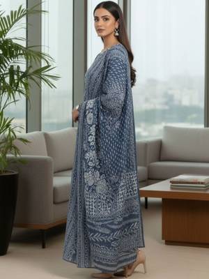 Women Floral Printed Regular  Cotton Kurta with Trousers & Dupatta 7
