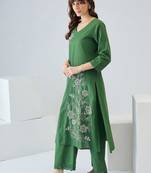 Women Floral Embroidered Regular Thread Work  Cotton Kurta with Palazzos