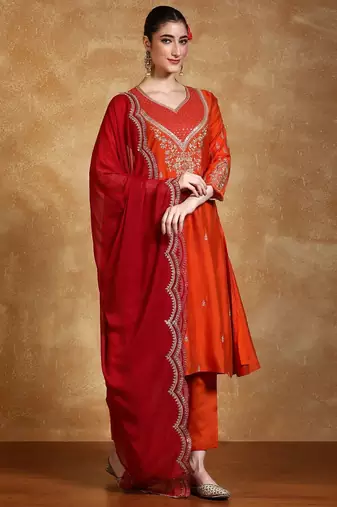 Women Floral Embroidered Kurta with Trousers & Dupatta