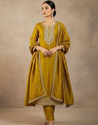 Women Ethnic Motifs Embroidered Regular Thread Work Kurta with Trousers & With Dupatta 1