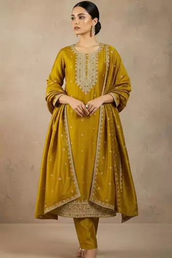 Women Ethnic Motifs Embroidered Regular Thread Work Kurta with Trousers & With Dupatta