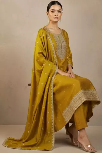 Women Ethnic Motifs Embroidered Regular Thread Work Kurta with Trousers & With Dupatta