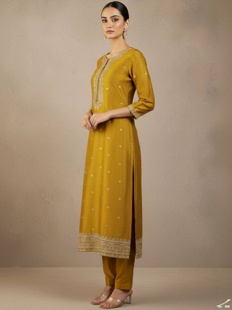Women Ethnic Motifs Embroidered Regular Thread Work Kurta with Trousers & With Dupatta