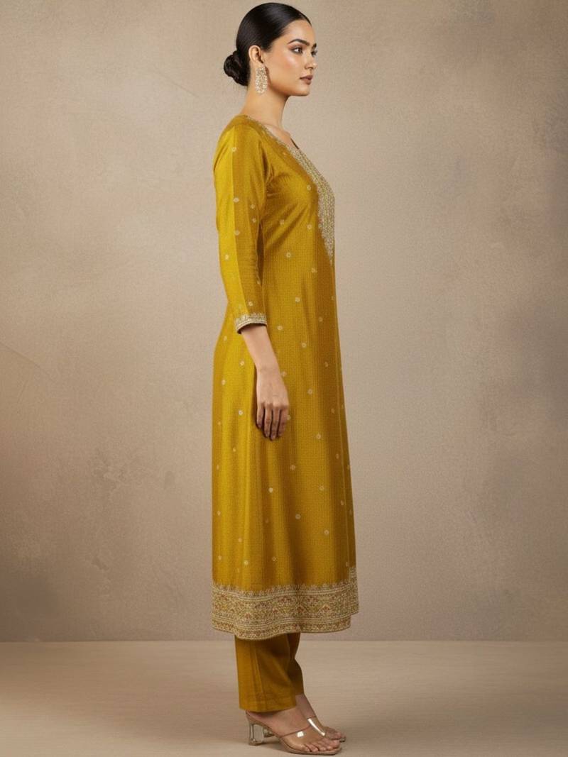Women Ethnic Motifs Embroidered Regular Thread Work Kurta with Trousers & With Dupatta