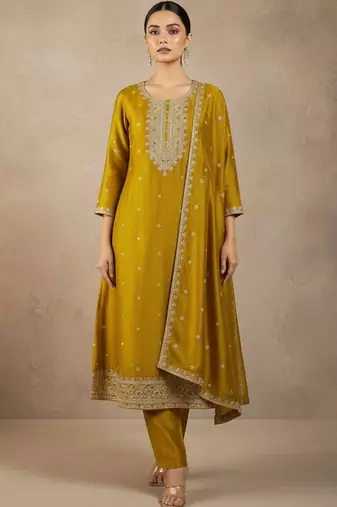 Women Ethnic Motifs Embroidered Regular Thread Work Kurta with Trousers & With Dupatta