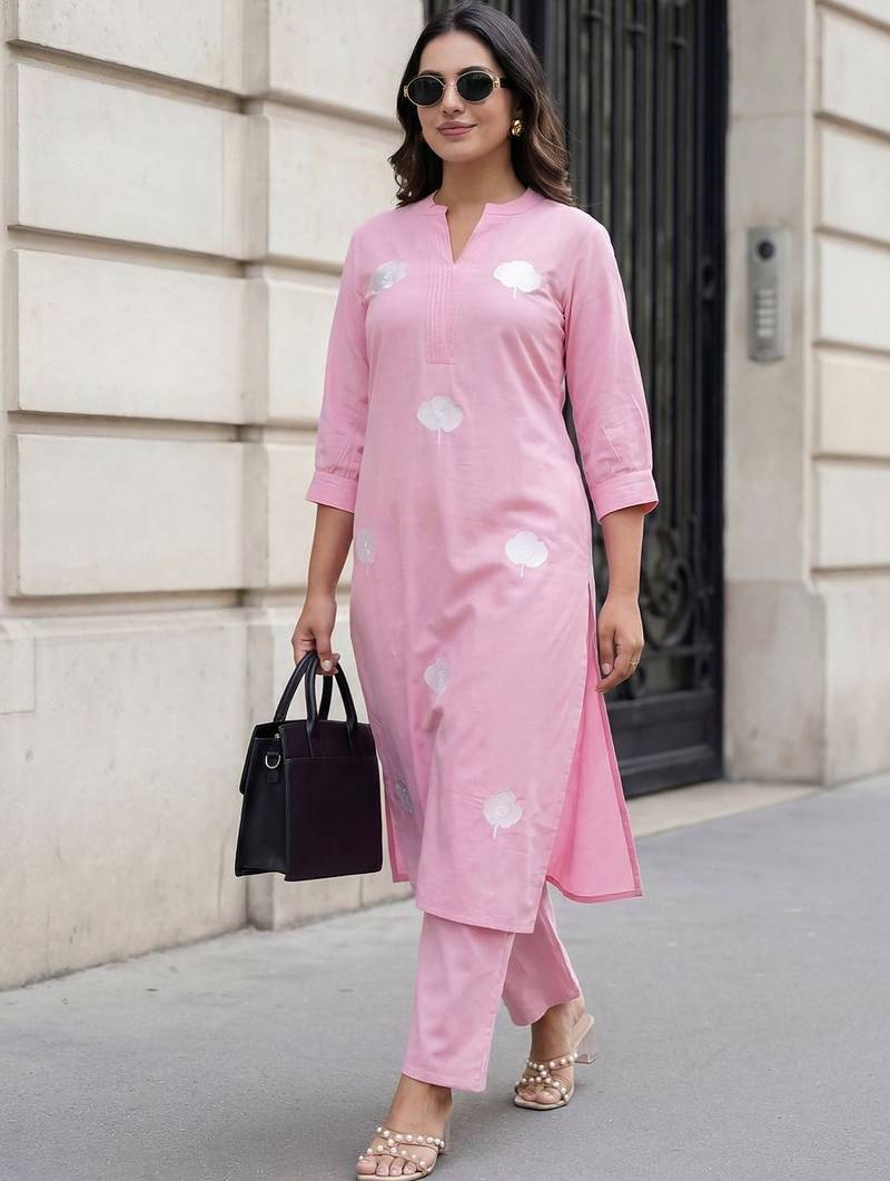 Women Floral Embroidered Regular Thread Work Kurta with Palazzos