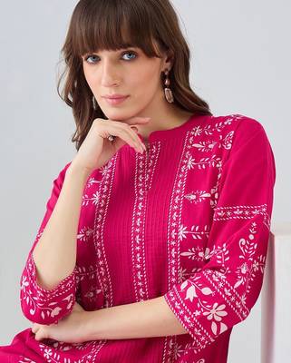Women Ethnic Motifs Embroidered Regular Thread Work Pure Cotton Kurta with Trousers 2