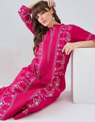 Women Ethnic Motifs Embroidered Regular Thread Work Pure Cotton Kurta with Trousers 4