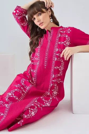 Women Ethnic Motifs Embroidered Regular Thread Work Pure Cotton Kurta with Trousers