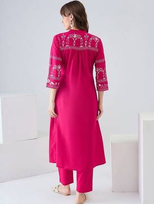 Women Ethnic Motifs Embroidered Regular Thread Work Pure Cotton Kurta with Trousers 5