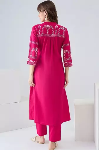 Women Ethnic Motifs Embroidered Regular Thread Work Pure Cotton Kurta with Trousers