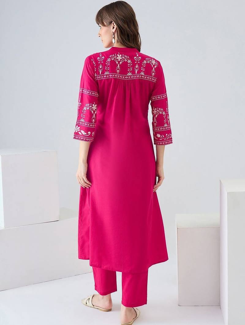 Women Ethnic Motifs Embroidered Regular Thread Work Pure Cotton Kurta with Trousers