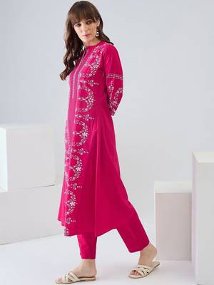 Women Ethnic Motifs Embroidered Regular Thread Work Pure Cotton Kurta with Trousers 6