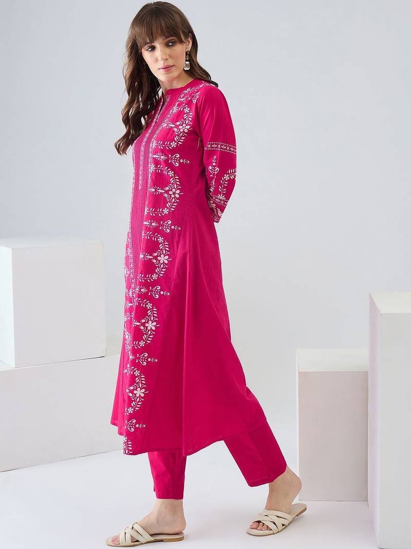 Women Ethnic Motifs Embroidered Regular Thread Work Pure Cotton Kurta with Trousers