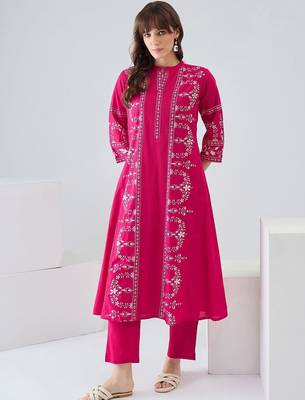 Women Ethnic Motifs Embroidered Regular Thread Work Pure Cotton Kurta with Trousers 1