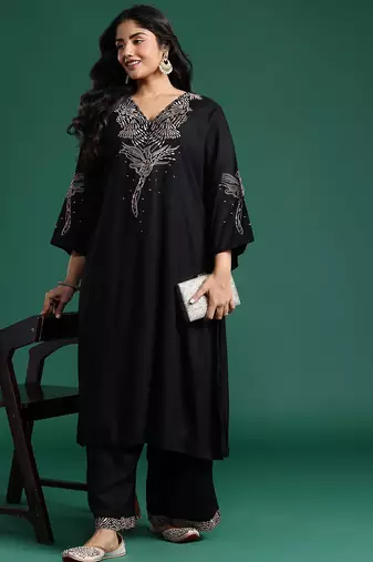 Plus Size Embroidered Regular Kurta with Palazzos